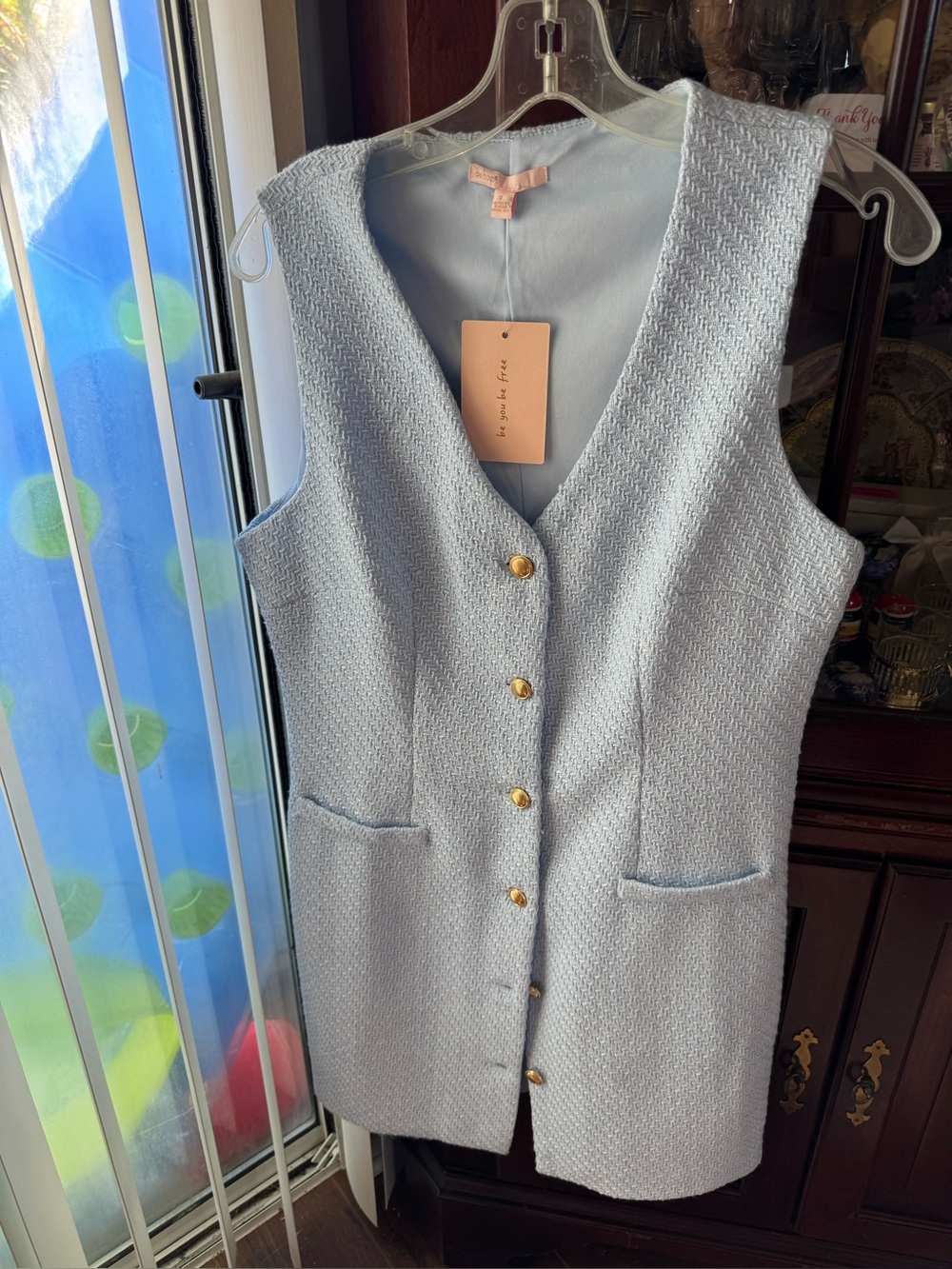 BeBop Pale Blue Knit dress with Pink Label Accent